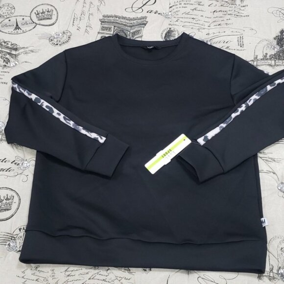 Nicole Miller Sport Scuba Striped Activewear Crewneck Sweatshirt - Picture 2 of 4